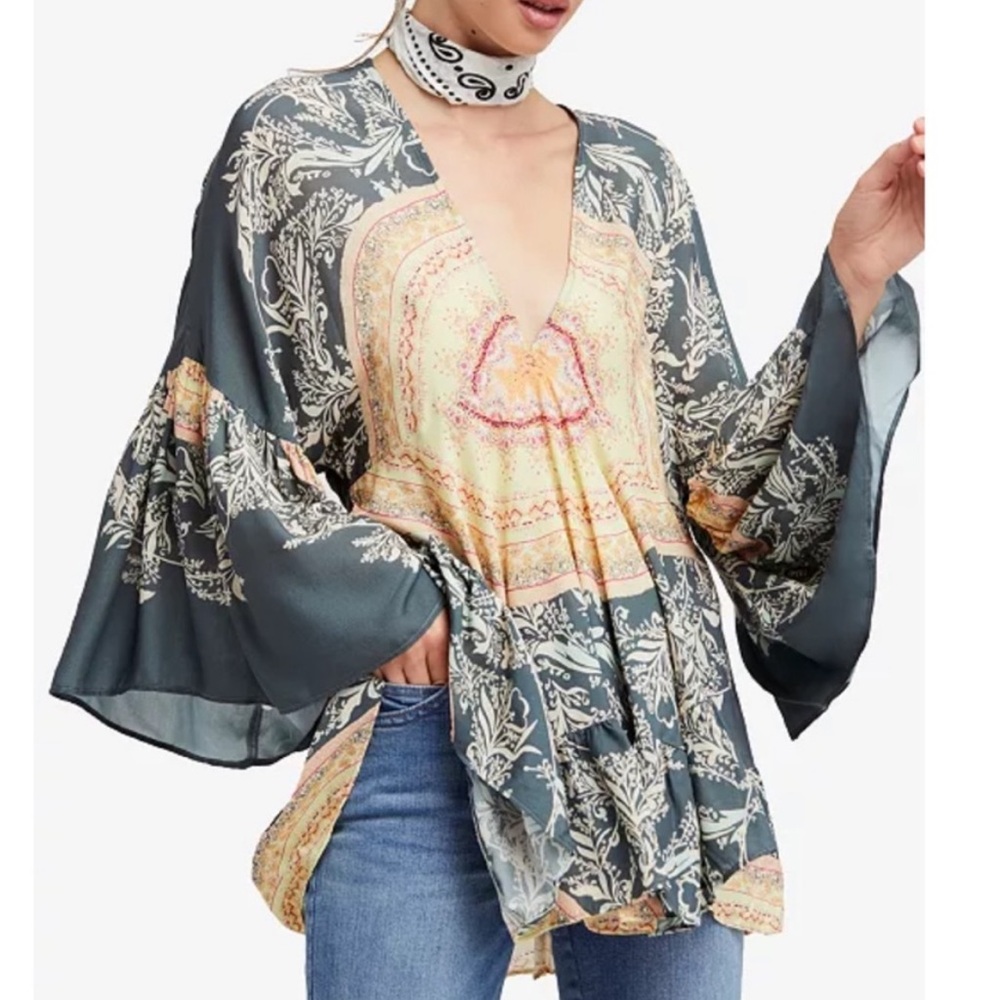 Free People Sunset Dreams Printed Bell-Sleeve Tunic